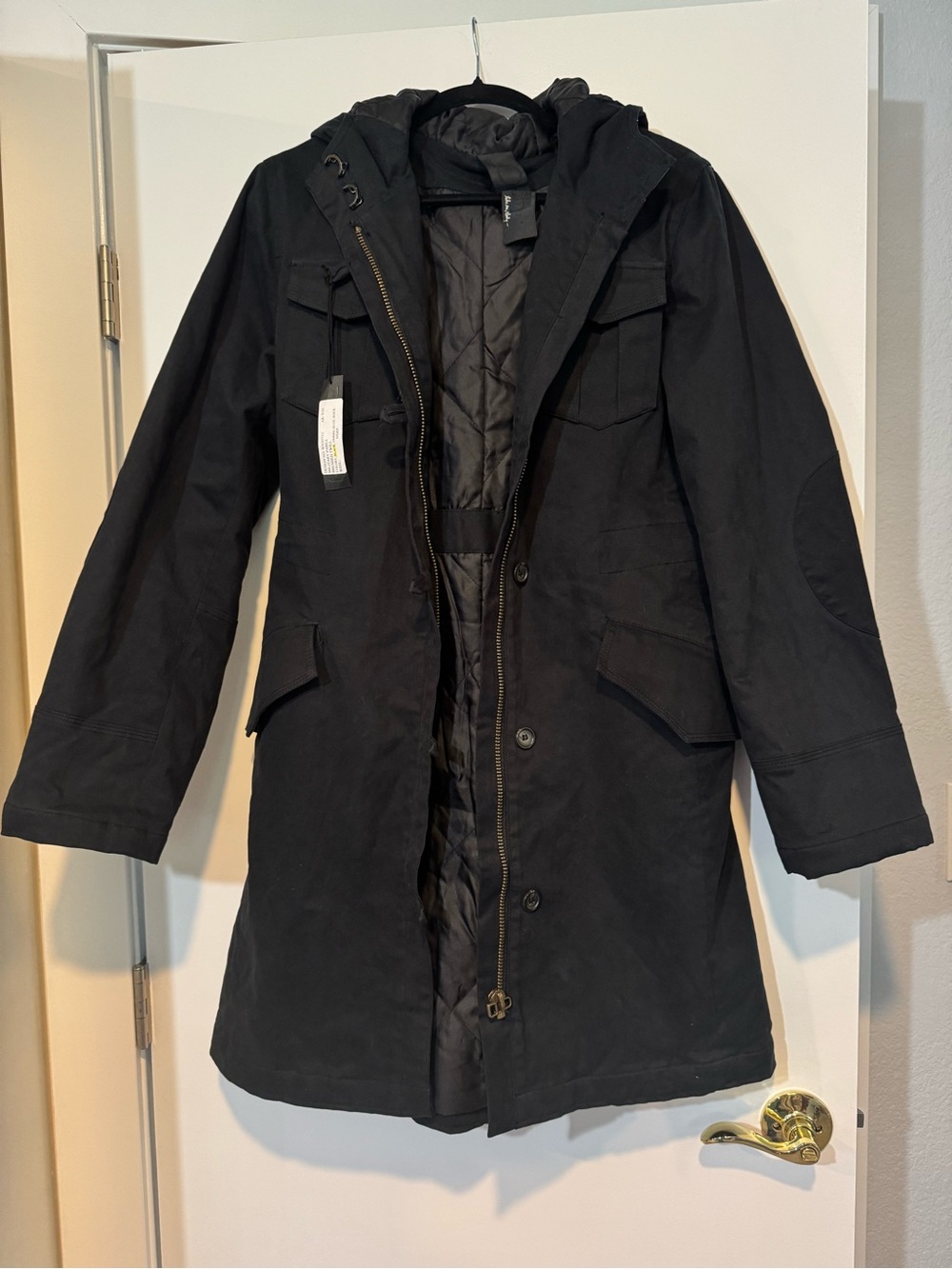 NWT Joe's Jeans Black Brushed Twill Military Parka Quilted Utility Coat